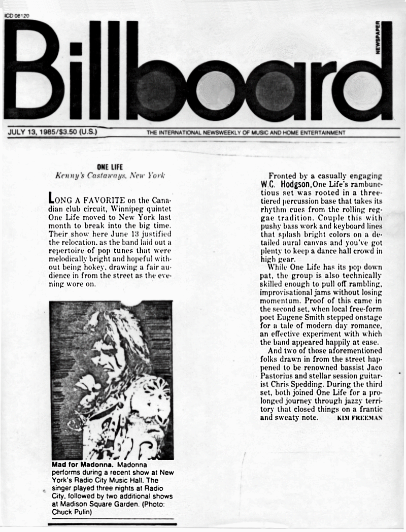 Billboard Article
                              July 1985