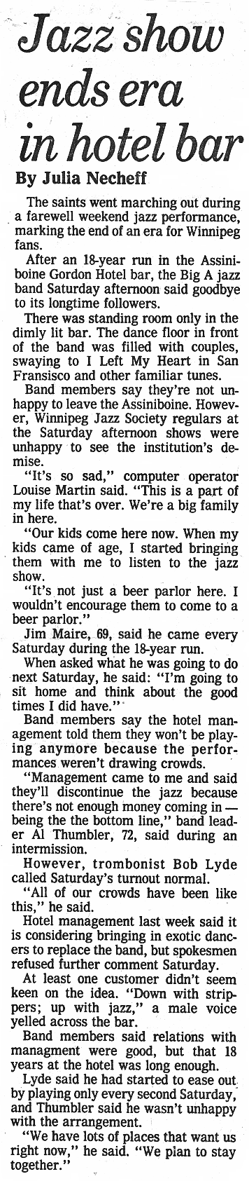 Jazz show ends era in hotel bar