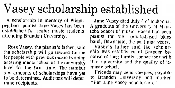 Jane Vasey Scholarship
                              Announcement