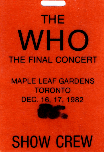 The Who December 16 & 17,
                              1982 Toronto, Canada