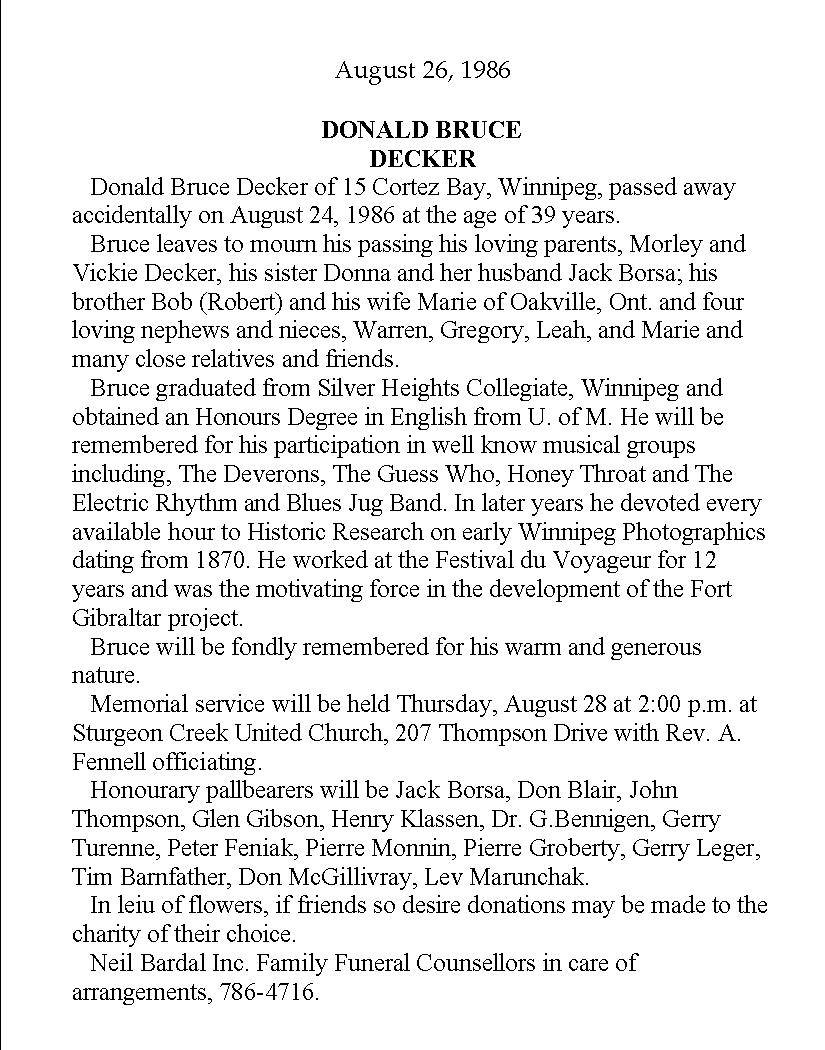 Bruce Decker Obituary